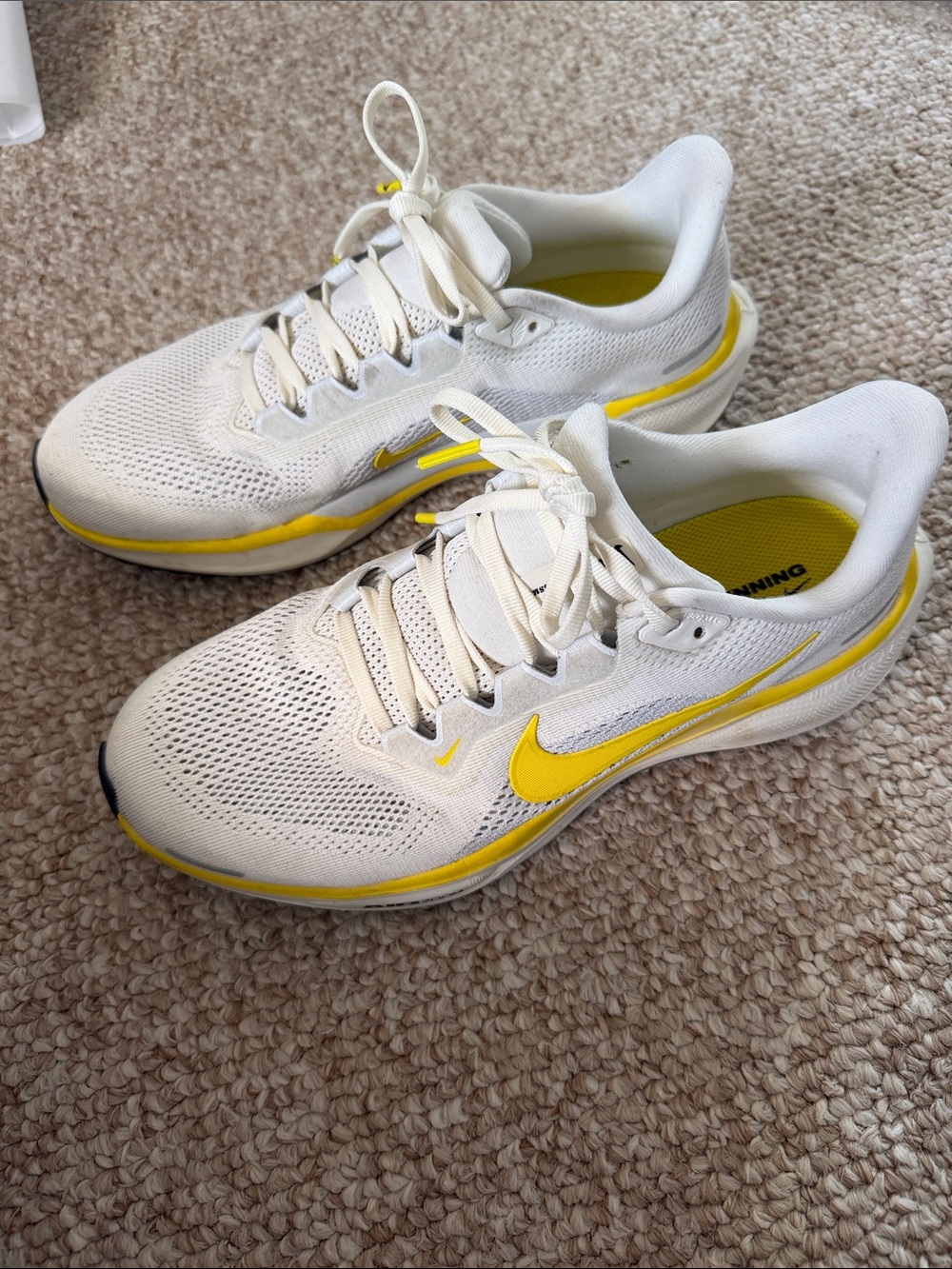 Nike White and Yellow Pegasus Running Shoes